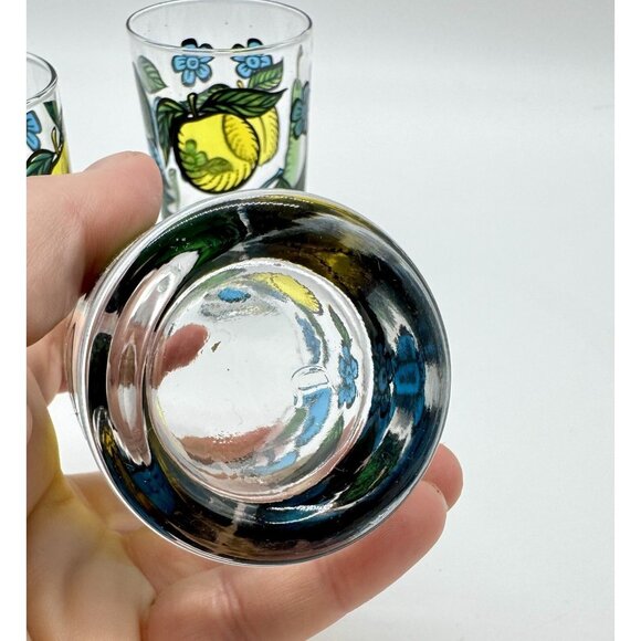 Vintage Stained Glass Juice Glasses Fruit Pattern set of 3 Pear Cherries Peach - Picture 5 of 5